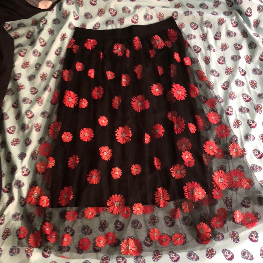 Black and red floral skirt